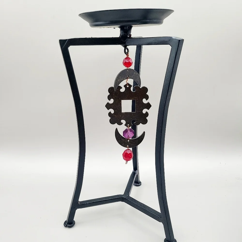 Decorative Black Metal Candle Holders with Red & Pink Accent Charms - Set of 3
